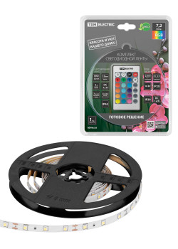 Комплект светодиодной ленты SMD5050-30 LED/м-12 В-7,2 Вт/м-IP65-RGB (3 м), 18 Вт, IR-контроллер TDM