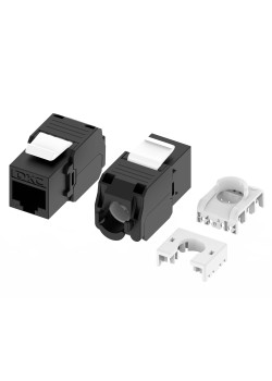 Модуль Кейстоун (Keystone) RJ45 CAT5E неэкранированный, 180 градусов, безынструментальный монтаж (Toolless), чёрный (применим с инструментом RT)