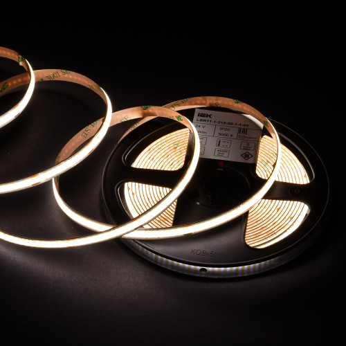 Лента светодиодная 5м COB 312LED/м 8Вт/м IP20 ширина 8мм 24В теплый белый IEK Лента светодиодная 5м COB 312LED/м 8Вт/м IP20 ширина 8мм 24В теплый белый IEK
