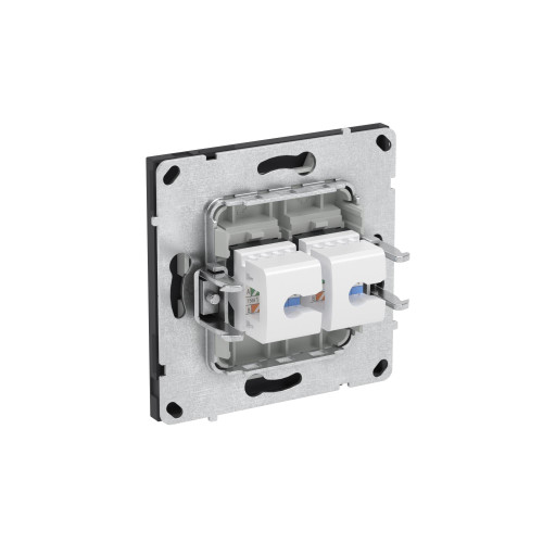 Компьютерная розетка RJ-45 без шторки, кат.6А двойная, KANT, черный уголь
