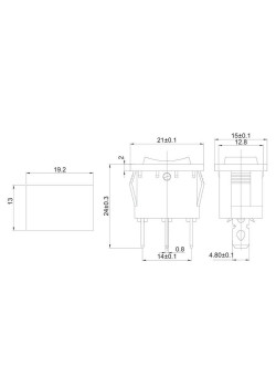 Выключатель клавишный 250В 6А (3с) ON-OFF-ON черн. с нейтралью Mini (RWB-205 SC-768) Rexant 36-2145