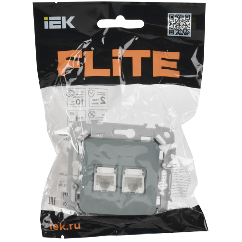 FLITE Розетка 2-местная компьютерная RJ45 категория 5Е UTP РК5е-2-0-ФлС серый IEK
