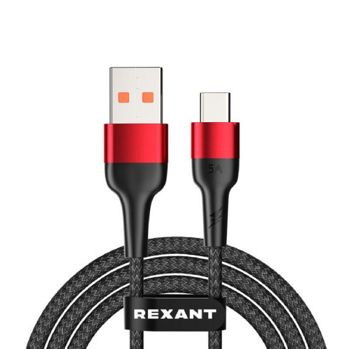 Кабель USB-A-Type-C 5А 50Вт 1м черн. нейлон. оплетка Rexant 18-7066 Кабель USB-A-Type-C 5А 50Вт 1м черн. нейлон. оплетка Rexant 18-7066