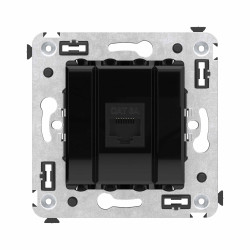 Компьютерная розетка RJ-45 без шторки в стену, кат.6A одинарная, Avanti, черный квадрат