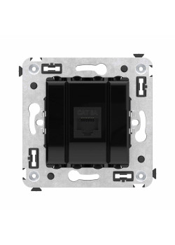 Компьютерная розетка RJ-45 без шторки в стену, кат.6A одинарная, Avanti, черный квадрат