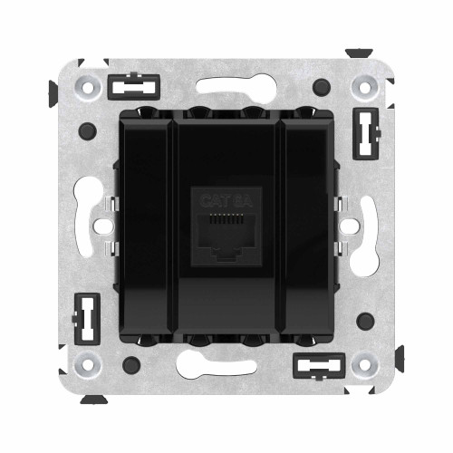 Компьютерная розетка RJ-45 без шторки в стену, кат.6A одинарная, Avanti, черный квадрат