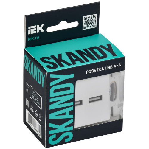 SKANDY Розетка USB A+A 3,1А SK-R15W арктический белый IEK SKANDY Розетка USB A+A 3,1А SK-R15W арктический белый IEK