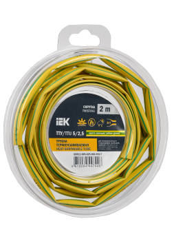 Трубка термоусадочная ТТУ нг-LS 5/2,5 желто-зеленая (2м/упак) IEK