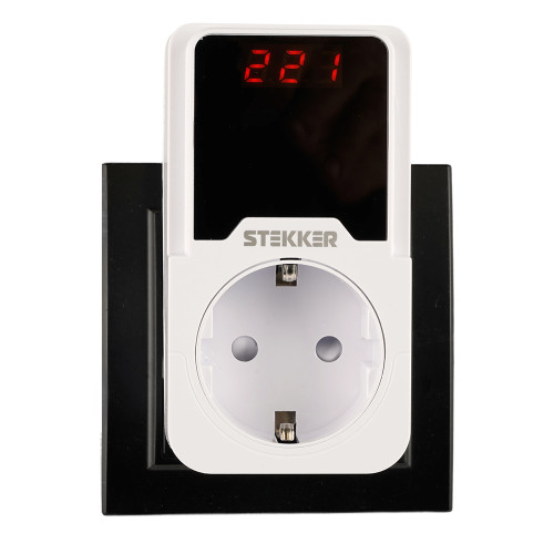 Реле напряжения для розетки регулируемое  STEKKER  VPR-200W, 230В,16A,белый