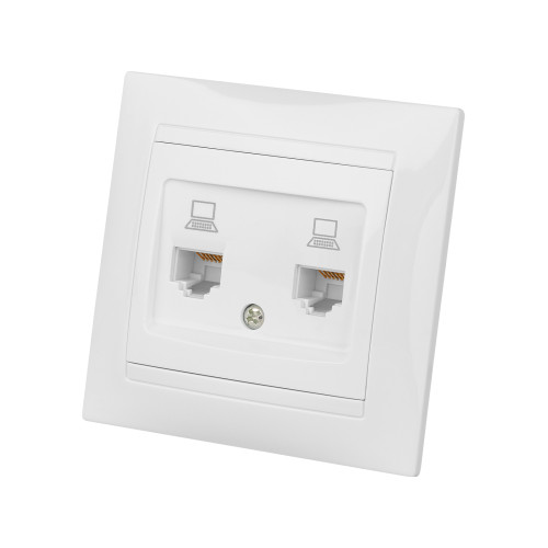 Розетка компьютерная двойная RJ45 белая Розетка компьютерная двойная RJ45 белая