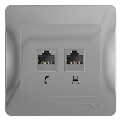GLOSSA РОЗЕТКА двойная RJ11+RJ45 кат.5e, механизм, АЛЮМИНИЙ