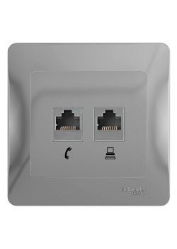 GLOSSA РОЗЕТКА двойная RJ11+RJ45 кат.5e, механизм, АЛЮМИНИЙ