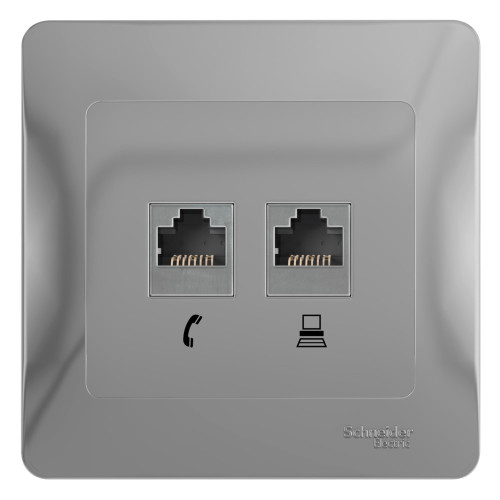 GLOSSA РОЗЕТКА двойная RJ11+RJ45 кат.5e, механизм, АЛЮМИНИЙ