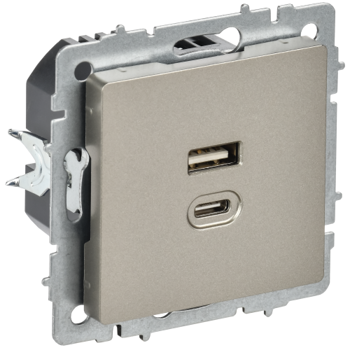 BRITE Розетка USB A+C 45Вт высокоскоростная зарядка РЮ11-2-БрШ шампань IEK