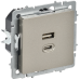 BRITE Розетка USB A+C 45Вт высокоскоростная зарядка РЮ11-2-БрШ шампань IEK BRITE Розетка USB A+C 45Вт высокоскоростная зарядка РЮ11-2-БрШ шампань IEK