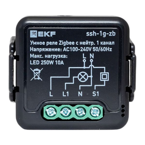 Умное реле в подрозетник 1-канальное с нейтралью Zigbee EKF Connect Select Умное реле в подрозетник 1-канальное с нейтралью Zigbee EKF Connect Select