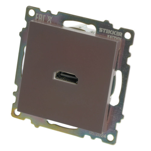 Розетка HDMI 2.1, Type A (механизм), STEKKER GLS00-7118-04, серия Катрин, шоколад Розетка HDMI 2.1, Type A (механизм), STEKKER GLS00-7118-04, серия Катрин, шоколад