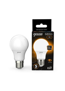 Лампа светодиодная Black 7Вт A60 грушевидная 3000К тепл. бел. E27 680лм GAUSS 102502107