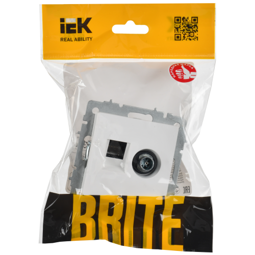 BRITE Розетка двойная TV+RJ45 кат.5E РТВ/РК12-БрАБ арктический белый IEK BRITE Розетка двойная TV+RJ45 кат.5E РТВ/РК12-БрАБ арктический белый IEK