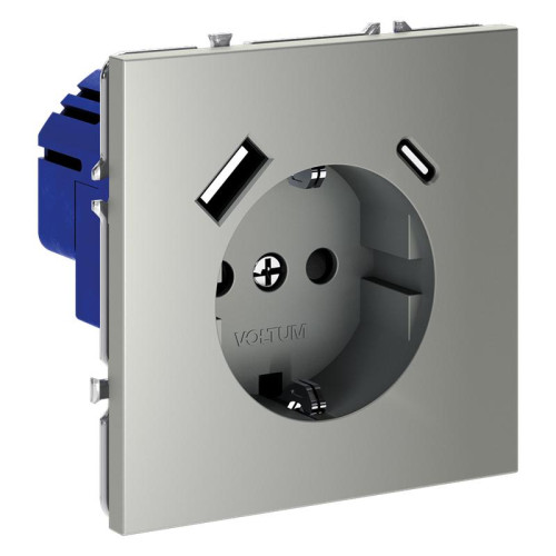 Розетка 1-м СП S70 16А с USB A+С с заземл. защ. шторки механизм сталь Voltum VLS040505 Розетка 1-м СП S70 16А с USB A+С с заземл. защ. шторки механизм сталь Voltum VLS040505
