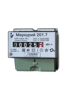 Счетчик Меркурий 201.7 1ф 5-60А класс точн. 1.0 1 тариф. на DIN-рейку мех. ОУ Инкотекс 00000032680