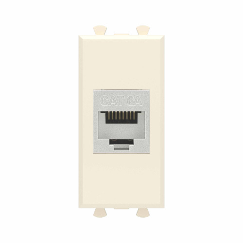 Компьютерная розетка RJ-45 без шторки модульная, кат.6А экранированная, Avanti, ванильная дымка, 1 модуль