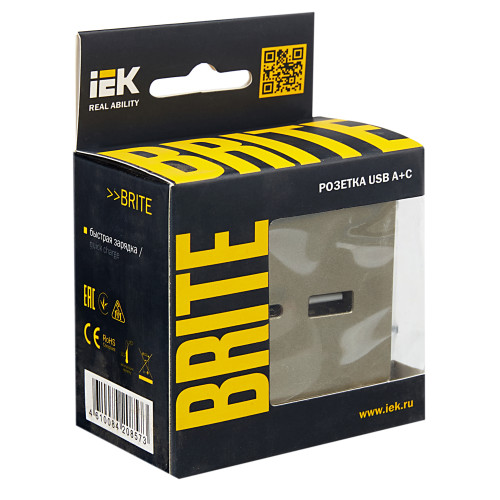 BRITE Розетка USB A+C 18Вт РЮ11-1-БрШ шампань IEK BRITE Розетка USB A+C 18Вт РЮ11-1-БрШ шампань IEK