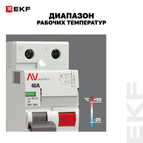ВДТ DV 2P 40А 30мА тип AC эл-мех 10kA AVERES EKF