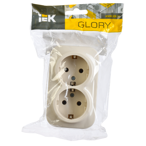 GLORY Розетка 2-местная для открытой установки с заземлением без защитных шторок 16А РС22-3-ХК кремовый IEK GLORY Розетка 2-местная для открытой установки с заземлением без защитных шторок 16А РС22-3-ХК кремовый IEK