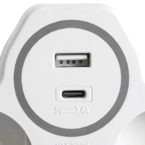 Разветвитель сетевой 2-местный с/з STEKKER ADP16-15-20, 250V, 16A и USB+Type C на 2.4А, белый/серый Разветвитель сетевой 2-местный с/з STEKKER ADP16-15-20, 250V, 16A и USB+Type C на 2.4А, белый/серый