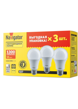 Лампа светодиодная 95 319 NLL-A60-13-230-4K-E27-PACK3 NAVIGATOR 95319
