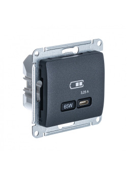GLOSSA USB РОЗЕТКА тип-C 65Вт высокоскор.заряд. QC, PD, механизм, АНТРАЦИТ
