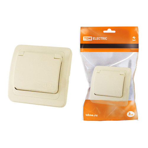 Розетка с крышкой 2П+З 16А IP44 сл. кость Розетка с крышкой 2П+З 16А IP44 сл. кость