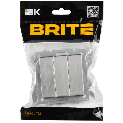 BRITE Выключатель 3-клавишный 10А ВС10-3-0-БрГН металл хром/никель IEK