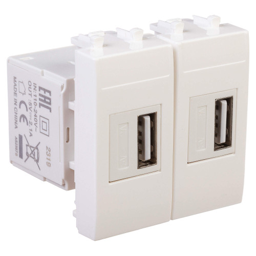 USB зарядное устройство модульное, Avanti, белое облако, 2 модуля, 2.1 А USB зарядное устройство модульное, Avanti, белое облако, 2 модуля, 2.1 А