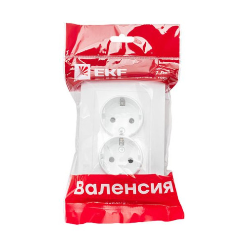 Валенсия розетка 2-местная с/з 16А белая с защ. штор. EKF Валенсия розетка 2-местная с/з 16А белая с защ. штор. EKF