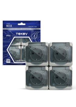 Розетка 4-м ОП Nix 16А IP54 250В с заземл. с прозр. крышкой сер. TOKOV ELECTRIC TKE-NX-R4Z-C06T-IP54