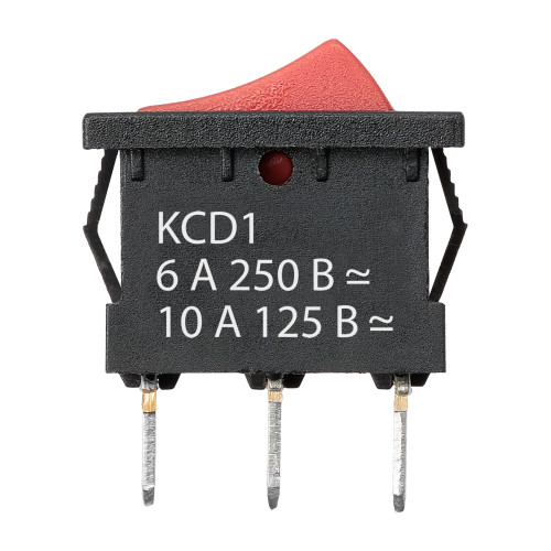Выключатель клавишный KCD1-102 250В AC/DC, 1P, 6А, (3с), ON-ON, черный корпус, красная клавиша, Mini TDM Выключатель клавишный KCD1-102 250В AC/DC, 1P, 6А, (3с), ON-ON, черный корпус, красная клавиша, Mini TDM