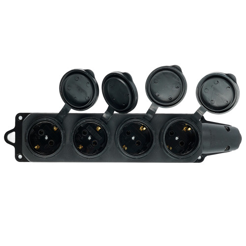 Розетка переносная 4-местная c/з, STEKKER, RST16-24-44, 250В, 16А, IP44, черный Розетка переносная 4-местная c/з, STEKKER, RST16-24-44, 250В, 16А, IP44, черный