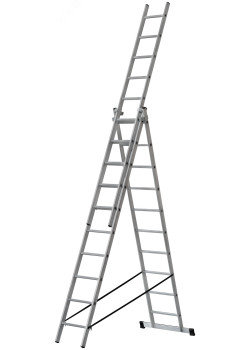 Лестница трехсекционная алюминиевая, 3x10 ступеней, H=285/481/674 см, вес 12.19 кг