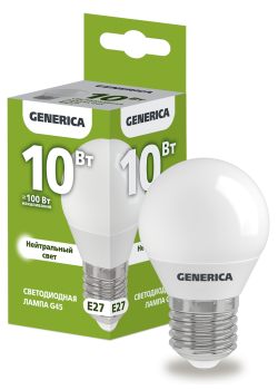 Лампа светодиодная G45 шар 10Вт 230В 4000К E27 GENERICA