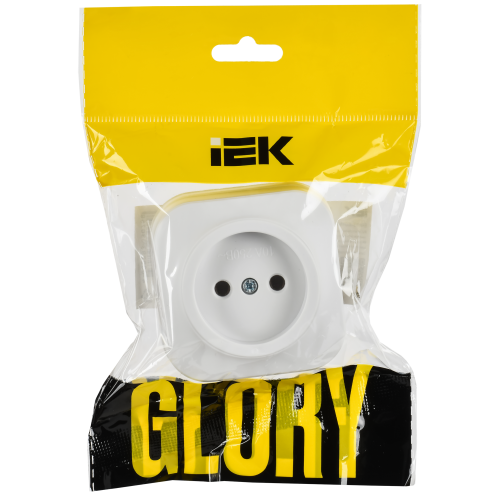 GLORY Розетка 1-местная для открытой установки без заземления без защитных шторок 10А РС20-2-ХБм белый матовый IEK