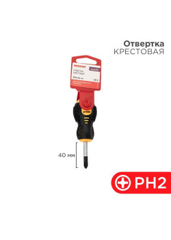 Отвертка крестовая PH 2х40мм двухкомпонентная рукоятка Rexant 12-4730