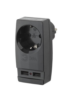 Адаптер 1-м с заземл. Polynom SP-1e-USB-B 220В 2хUSB 2100мА черн. Эра Б0026333