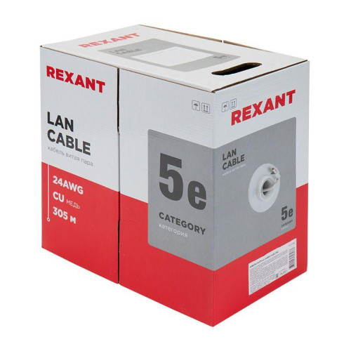Кабель витая пара U/UTP кат.5E 2х2х24AWG solid CU PVC сер. (м) Rexant 01-0023 Кабель витая пара U/UTP кат.5E 2х2х24AWG solid CU PVC сер. (м) Rexant 01-0023