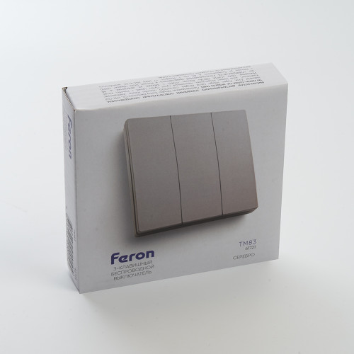 Выключатель беспроводной FERON TM83, 7мВт, IP20, трехклавишный, серебро Выключатель беспроводной FERON TM83, 7мВт, IP20, трехклавишный, серебро