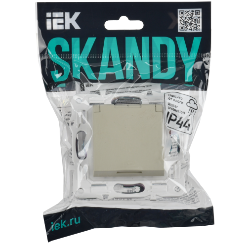 SKANDY Розетка 1-местная с заземлением с защитными шторками и крышкой 16А IP44 SK-R11B бежевый IEK