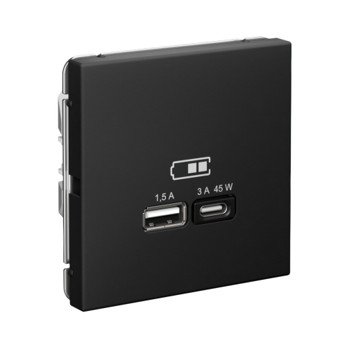 ARTGALLERY USB РОЗЕТКА A + тип-C 45Вт высокоскор.заряд. QC, PD, механизм, КАРБОН ARTGALLERY USB РОЗЕТКА A + тип-C 45Вт высокоскор.заряд. QC, PD, механизм, КАРБОН