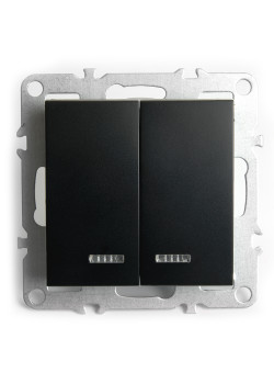 Выключатель 2-клавишный с индикатором (механизм), STEKKER, PSW10-9102-03, 250В, 10А, серия Эрна, черный