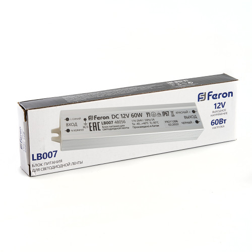 Трансформатор электронный для светодиодной ленты 60W 12V IP67 (драйвер), LB007 FERON Трансформатор электронный для светодиодной ленты 60W 12V IP67 (драйвер), LB007 FERON